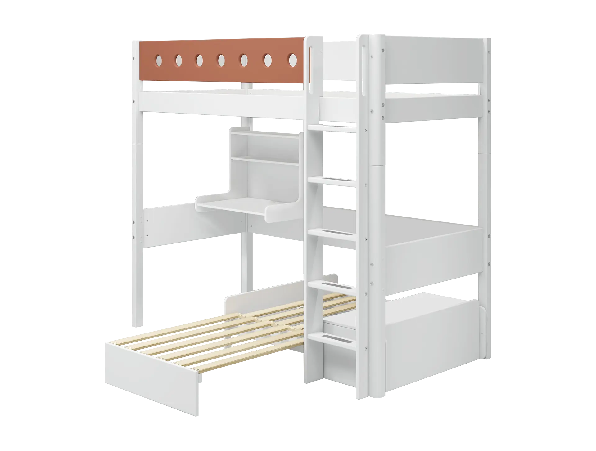 High Bed 184 cm with Desk, Sofa, Ladder and Safety Rail, 90x200 cm, White HIGHBED casa-high-bed-white-blush-1  flexa-com.myshopify.com